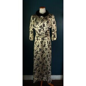Vintage 60s Couture Walton Pierce Metallic Gold Fur Brocade Jacket Maxi Dress